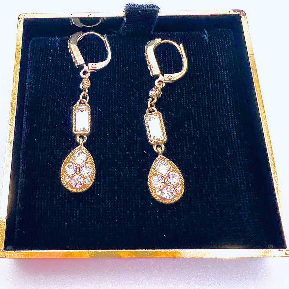 Givenchy Gold Tone & Rhinestone Dangle Drop Earri… - image 3